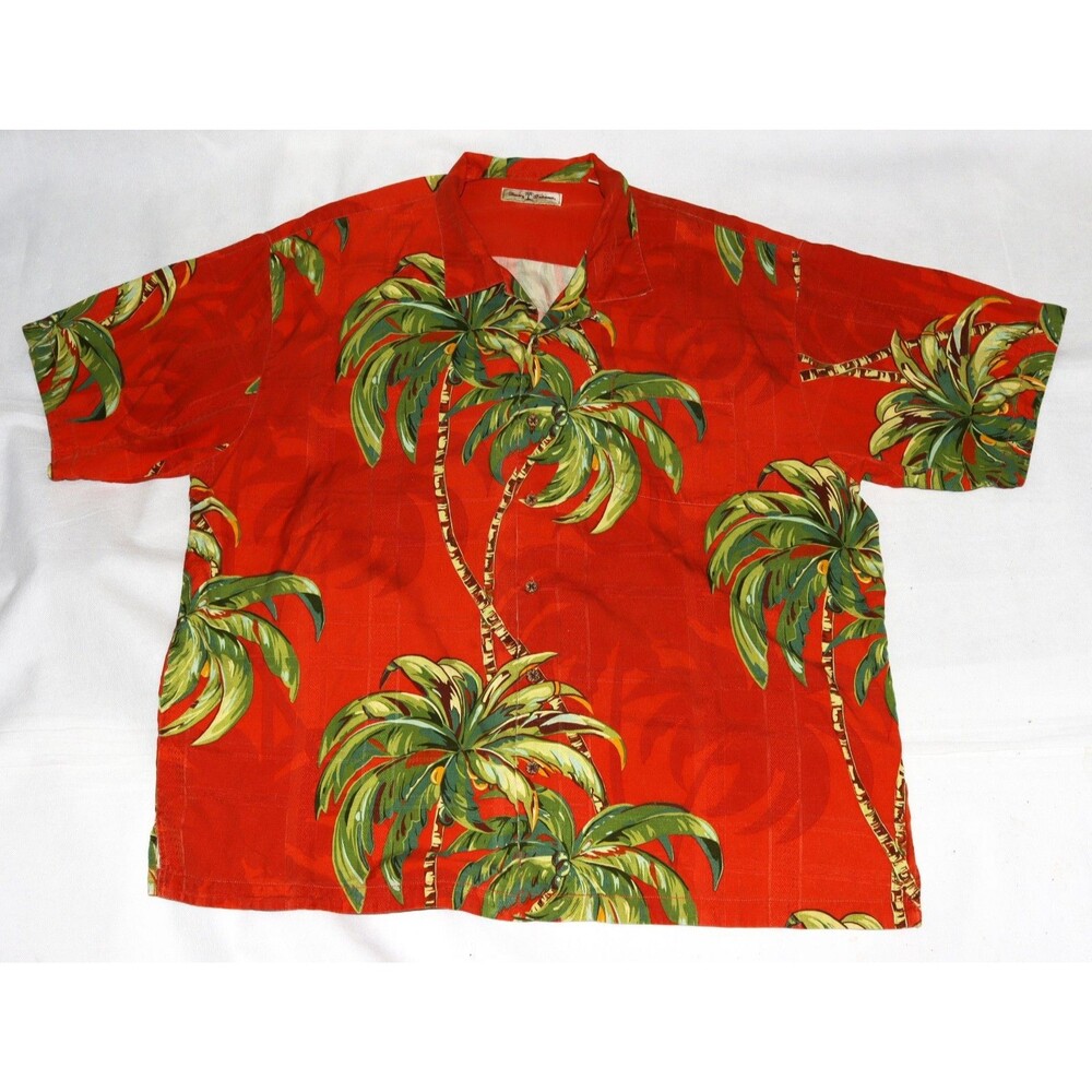 Tommy Bahama Men's Short Sleeve 100% Silk AOP Palms Tropical Camp Shirt Size 2XL